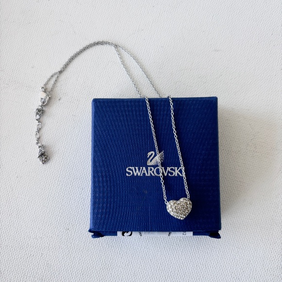 Swarovski Reversible Heart Crystal Pave Slider Pendant Silver-Tone Rhodium - Picture 1 of 10